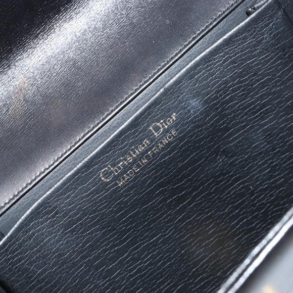 Christian Dior Chain Shoulder Bag Leather Black Gold Auth ka698