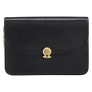 Christian Dior Chain Shoulder Bag Leather Black Gold Auth ka698-2