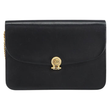 Christian Dior Chain Shoulder Bag Leather Black Gold Auth ka698 - 0