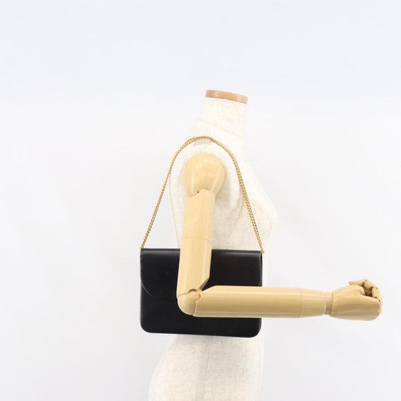Christian Dior Chain Shoulder Bag Leather Black Gold Auth ka698