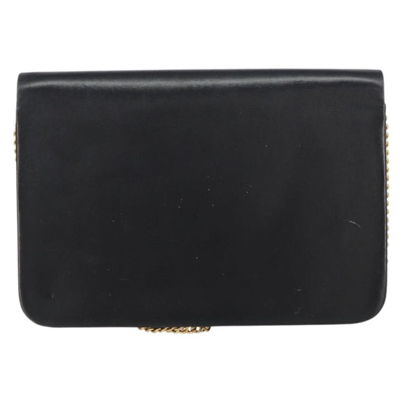 Christian Dior Chain Shoulder Bag Leather Black Gold Auth ka698