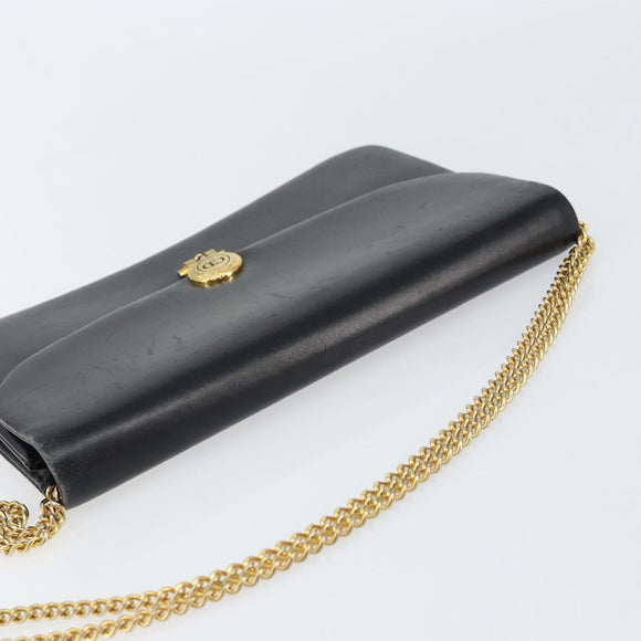 Christian Dior Chain Shoulder Bag Leather Black Gold Auth ka698