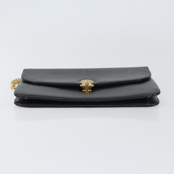 Christian Dior Chain Shoulder Bag Leather Black Gold Auth ka698