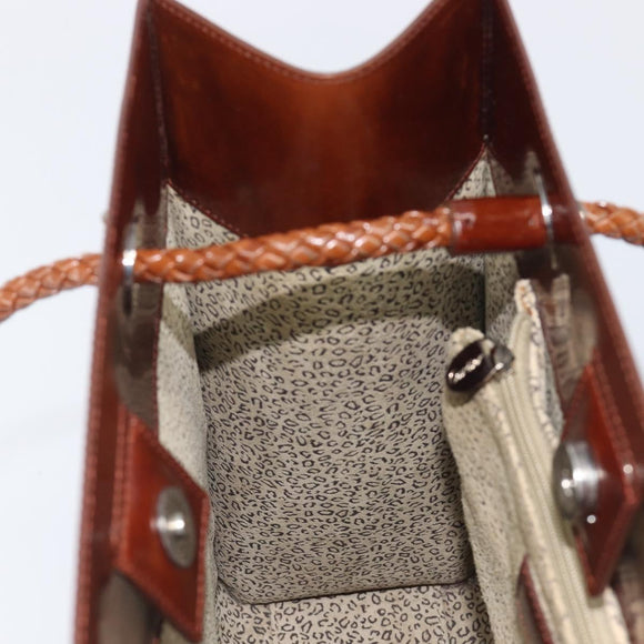 Cartier PANTHERE Tote Bag Patent Leather Brown Silver Auth ka6984A