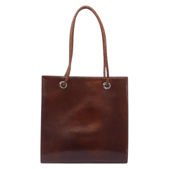 Cartier PANTHERE Tote Bag Patent Leather Brown Silver Auth ka6984A
