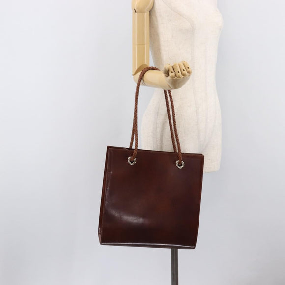 Cartier PANTHERE Tote Bag Patent Leather Brown Silver Auth ka6984A