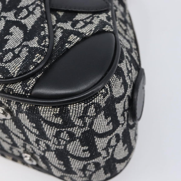 Christian Dior Trotter Canvas Double Saddle Hand Bag Black Silver Auth ka6987V