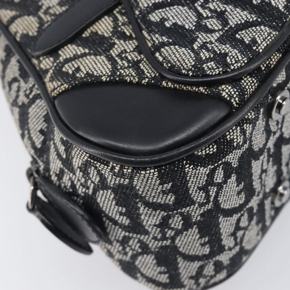Christian Dior Trotter Canvas Double Saddle Hand Bag Black Silver Auth ka6987V