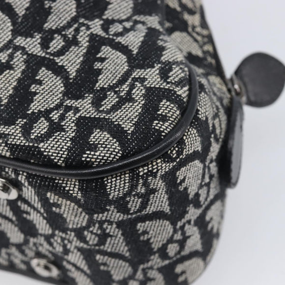 Christian Dior Trotter Canvas Double Saddle Hand Bag Black Silver Auth ka6987V