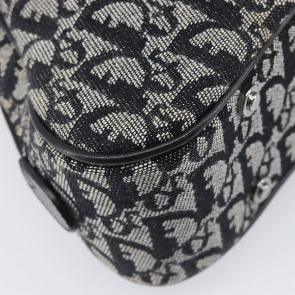 Christian Dior Trotter Canvas Double Saddle Hand Bag Black Silver Auth ka6987V