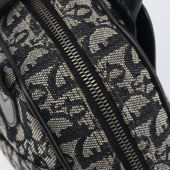 Christian Dior Trotter Canvas Double Saddle Hand Bag Black Silver Auth ka6987V