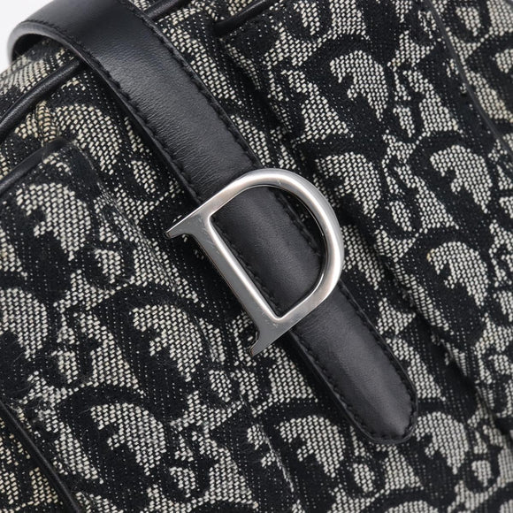 Christian Dior Trotter Canvas Double Saddle Hand Bag Black Silver Auth ka6987V