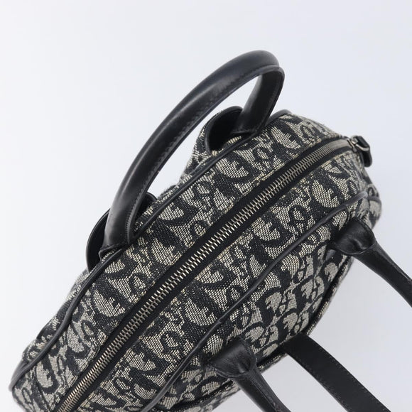 Christian Dior Trotter Canvas Double Saddle Hand Bag Black Silver Auth ka6987V