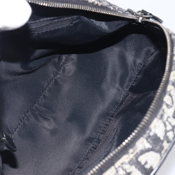 Christian Dior Trotter Canvas Double Saddle Hand Bag Black Silver Auth ka6987V