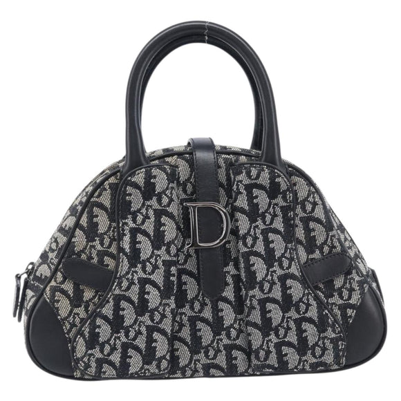 Christian Dior Trotter Canvas Double Saddle Hand Bag Black Silver Auth ka6987V