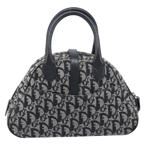 Christian Dior Trotter Canvas Double Saddle Hand Bag Black Silver Auth ka6987V