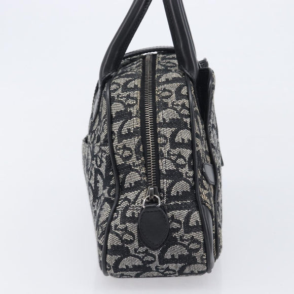 Christian Dior Trotter Canvas Double Saddle Hand Bag Black Silver Auth ka6987V