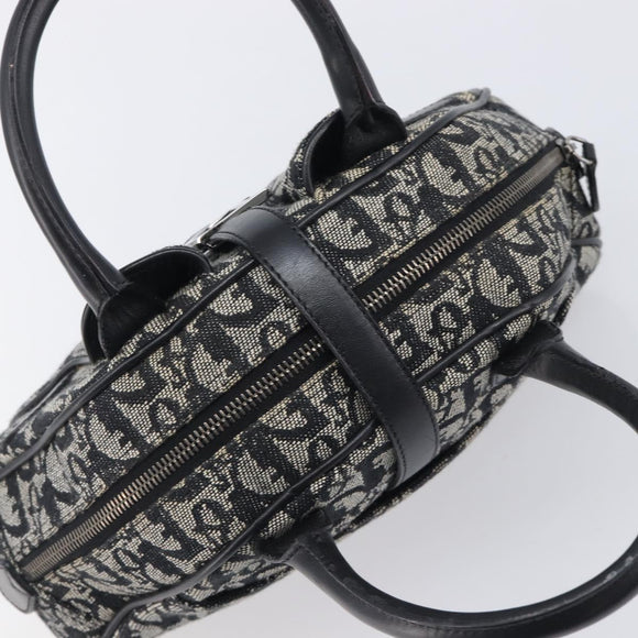 Christian Dior Trotter Canvas Double Saddle Hand Bag Black Silver Auth ka6987V