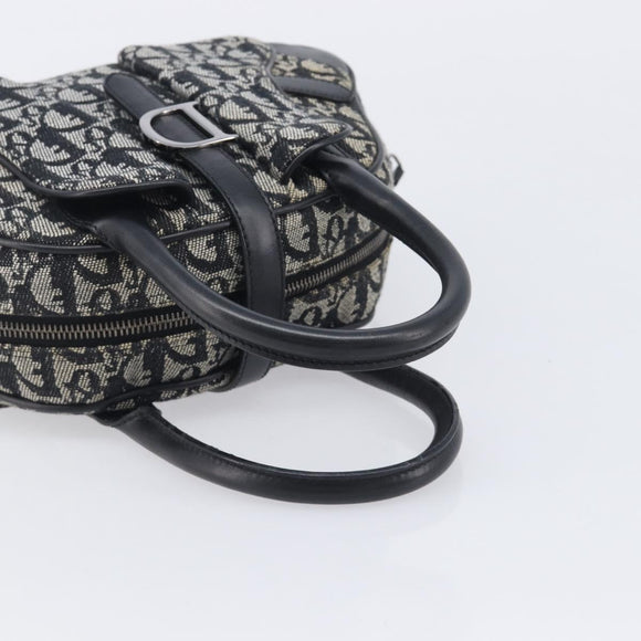 Christian Dior Trotter Canvas Double Saddle Hand Bag Black Silver Auth ka6987V