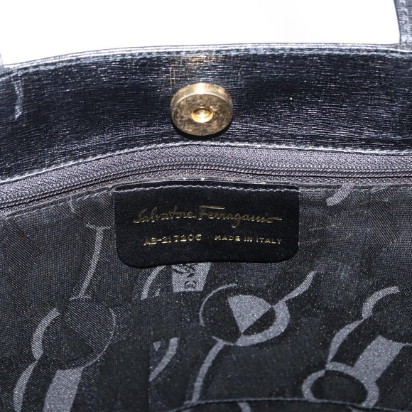 Salvatore Ferragamo Tote Bag Leather Black Gold Auth ka699