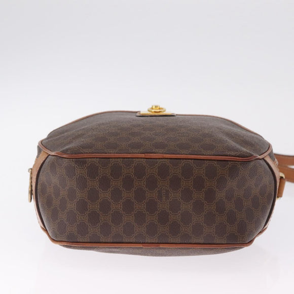 CELINE Macadam Canvas Shoulder Bag PVC Leather Brown Gold Auth ka7000