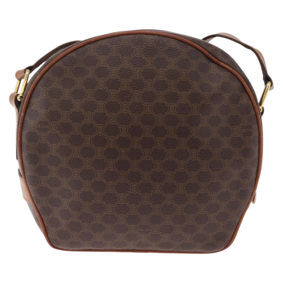 CELINE Macadam Canvas Shoulder Bag PVC Leather Brown Gold Auth ka7000