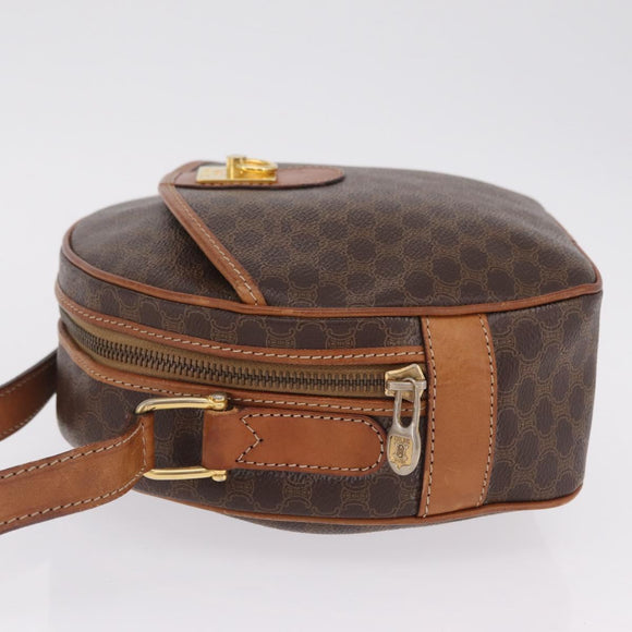 CELINE Macadam Canvas Shoulder Bag PVC Leather Brown Gold Auth ka7000