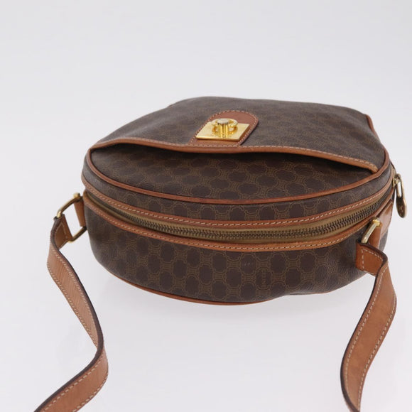 CELINE Macadam Canvas Shoulder Bag PVC Leather Brown Gold Auth ka7000