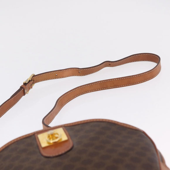 CELINE Macadam Canvas Shoulder Bag PVC Leather Brown Gold Auth ka7000