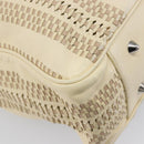 Christian Dior Chain Tote Bag Leather Beige Silver Auth ka7002A-11