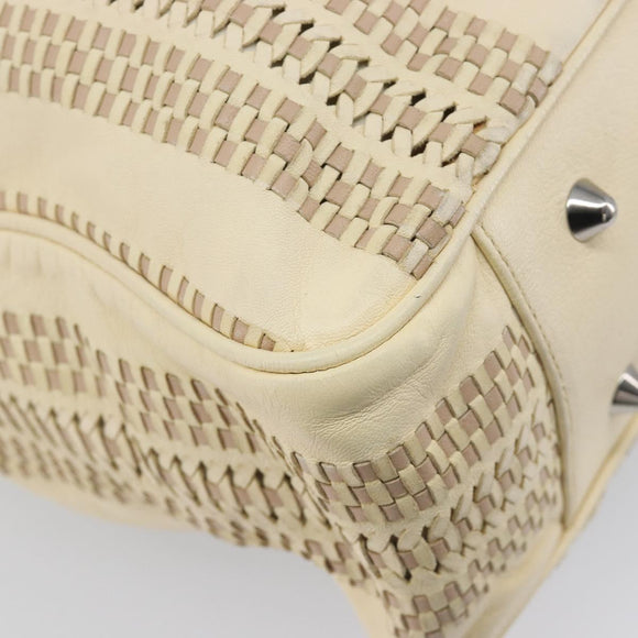 Christian Dior Chain Tote Bag Leather Beige Silver Auth ka7002A