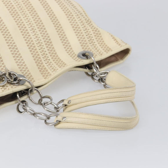 Christian Dior Chain Tote Bag Leather Beige Silver Auth ka7002A