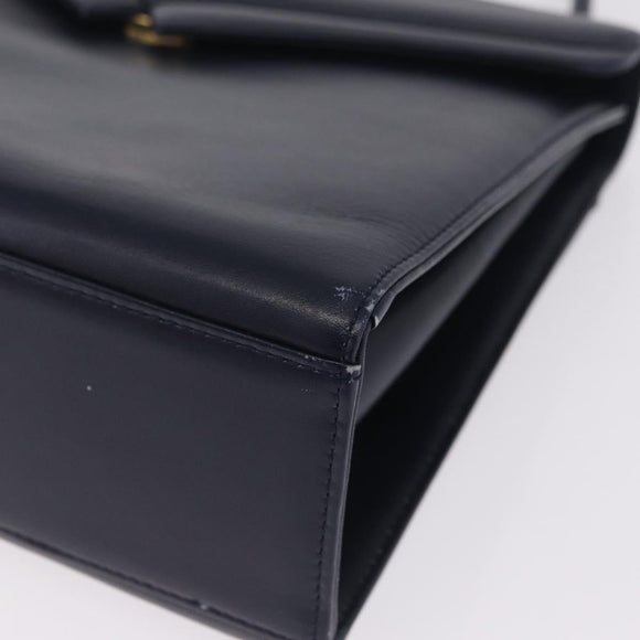 GIVENCHY Hand Bag Leather Navy Gold Auth ka7006
