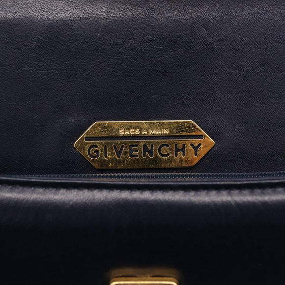 GIVENCHY Hand Bag Leather Navy Gold Auth ka7006