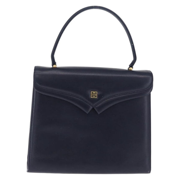 GIVENCHY Hand Bag Leather Navy Gold Auth ka7006