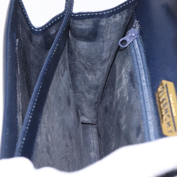GIVENCHY Hand Bag Leather Navy Gold Auth ka7006