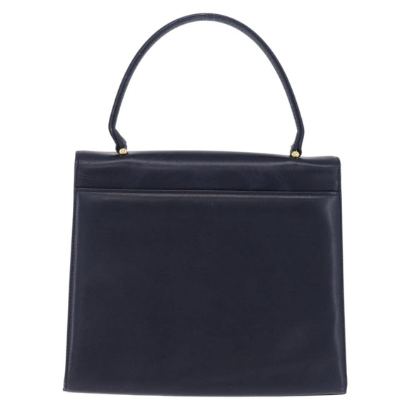GIVENCHY Hand Bag Leather Navy Gold Auth ka7006