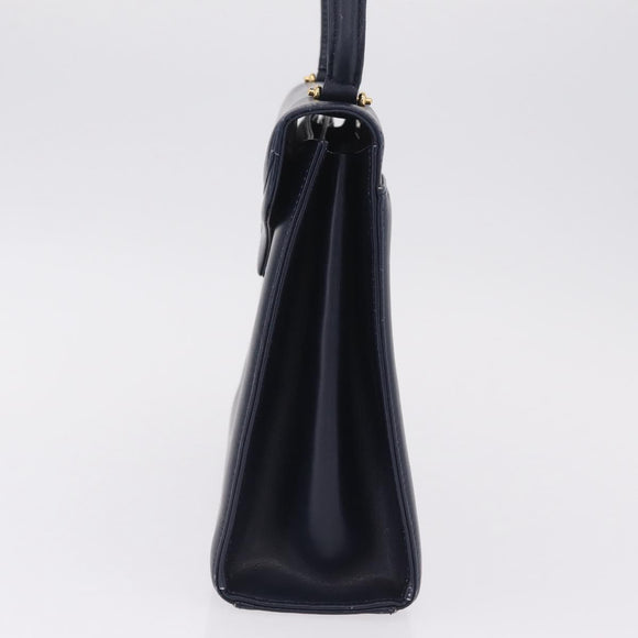 GIVENCHY Hand Bag Leather Navy Gold Auth ka7006