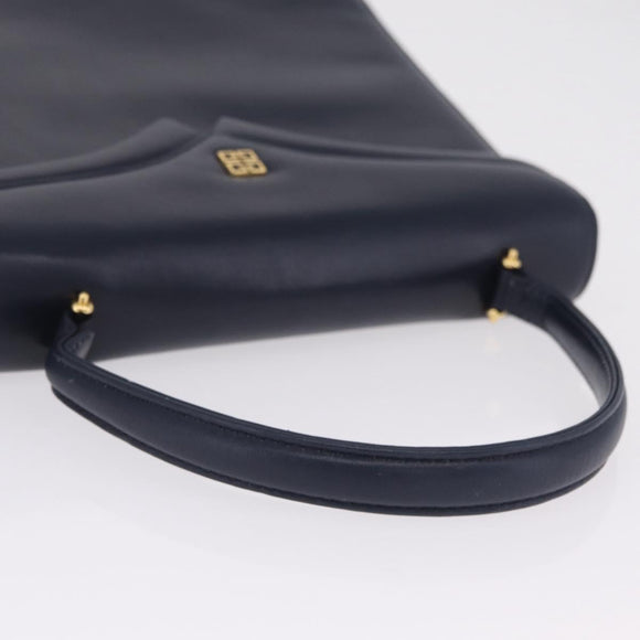 GIVENCHY Hand Bag Leather Navy Gold Auth ka7006