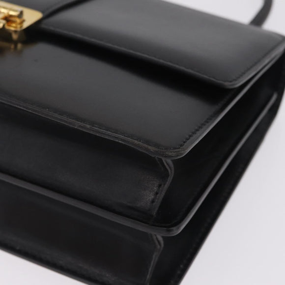 CELINE Hand Bag Leather Black Gold Auth ka7008