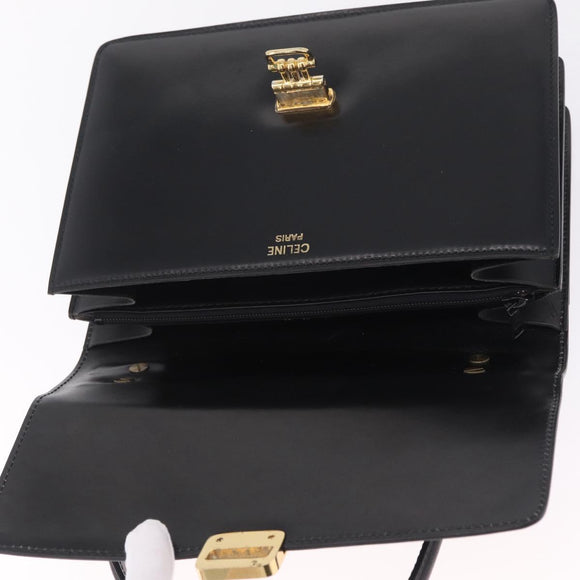 CELINE Hand Bag Leather Black Gold Auth ka7008