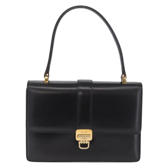 CELINE Hand Bag Leather Black Gold Auth ka7008