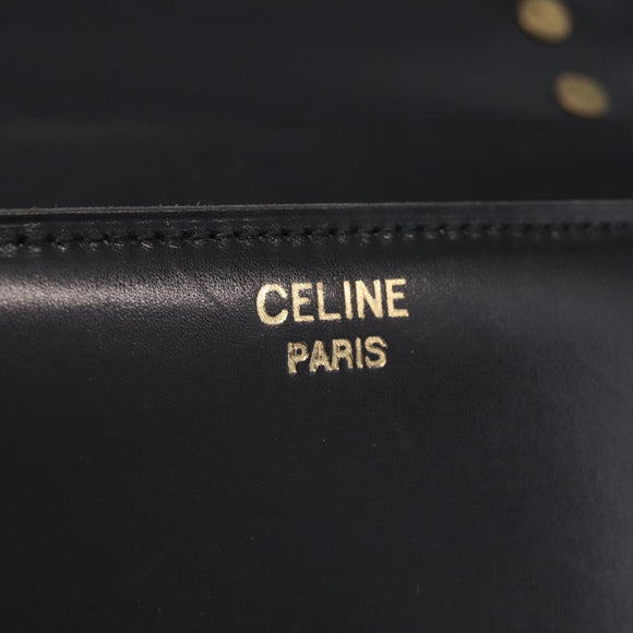 CELINE Hand Bag Leather Black Gold Auth ka7008