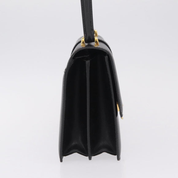 CELINE Hand Bag Leather Black Gold Auth ka7008