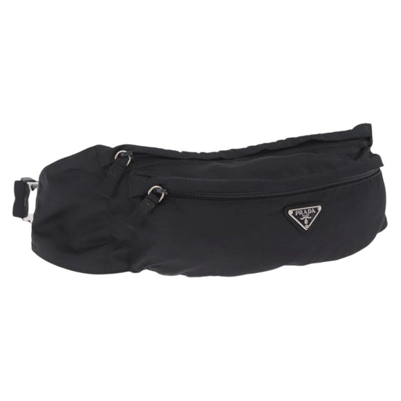 PRADA Waist Bag Nylon Black Silver Auth ka7017A