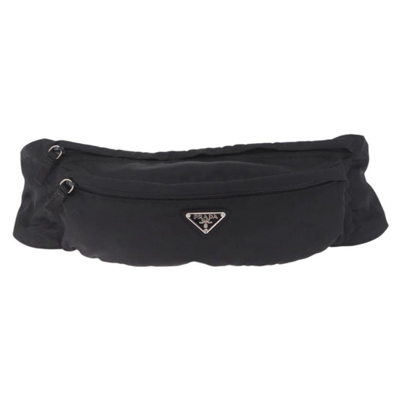 PRADA Waist Bag Nylon Black Silver Auth ka7017A