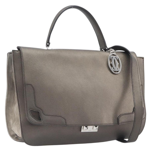 Cartier Marcello De Cartier Satchel Bag Leather 2way Bronze Silver Auth ka7019V