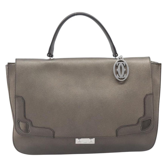 Cartier Marcello De Cartier Satchel Bag Leather 2way Bronze Silver Auth ka7019V