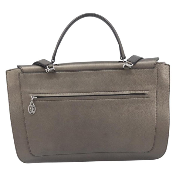 Cartier Marcello De Cartier Satchel Bag Leather 2way Bronze Silver Auth ka7019V