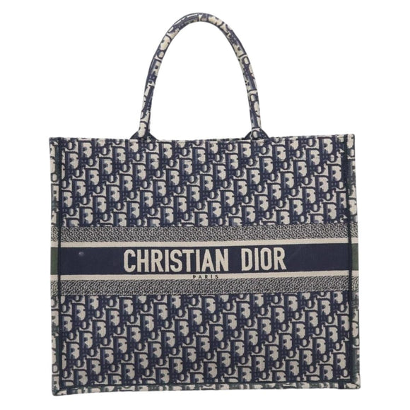 Christian Dior Trotter Canvas Oblique Book Tote Hand Bag Navy Auth ka7022